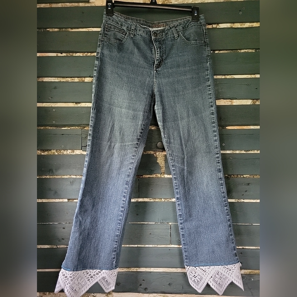 Custom Reworked St. John's Bay Jeans Sz 12 Lace Flow Bottoms